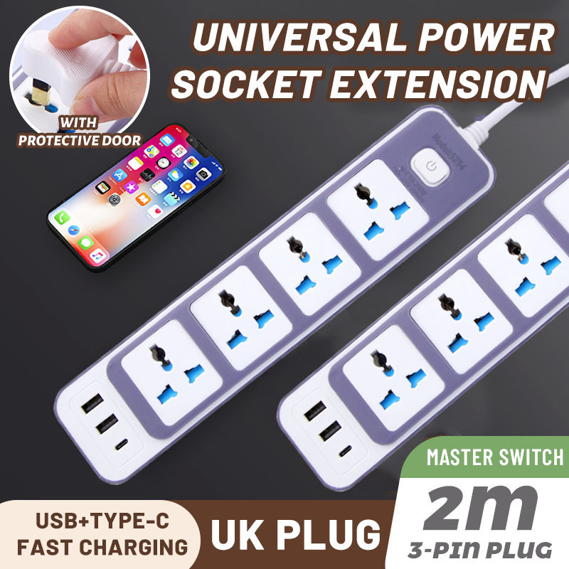Universal 3/6 Power Socket Extension with 3 USB Ports Power Strip ...