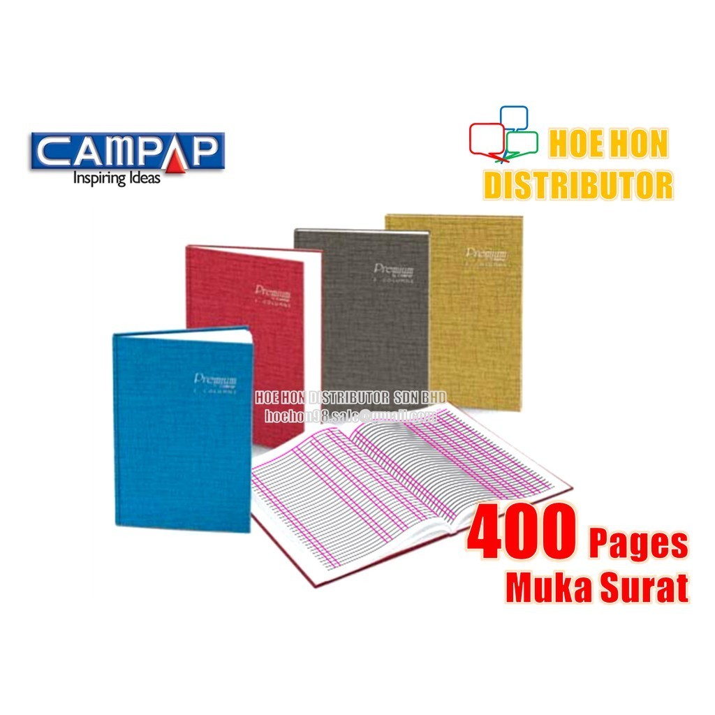 Premium by Campap 3 Column Hard Cover Foolscap Account Book F4 400 Page ...