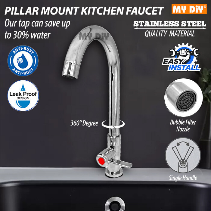 MYDIYHOMEDEPOT - STAINLESS STEEL PIPE KITCHEN TAP FAUCET PILLAR SINK ...