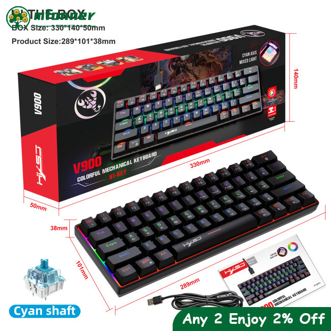Mfonner V900B Wired Gaming Keyboard, 61Key RGB Lighting Gaming