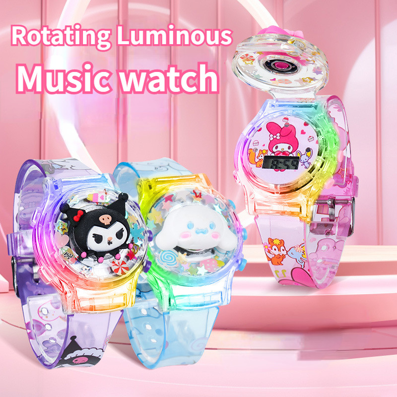 LED Rotating Luminous Watch with Music Sanrio Kids Watch Waterproof ...