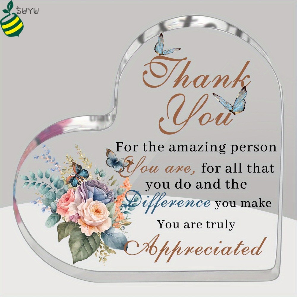 1pc Acrylic Heart Plaque,Thank You Appreciation Gift with Floral and ...