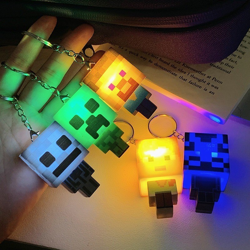 Mini Minecraft Lights Up Keychain Cube Light Ladder Model Building ...