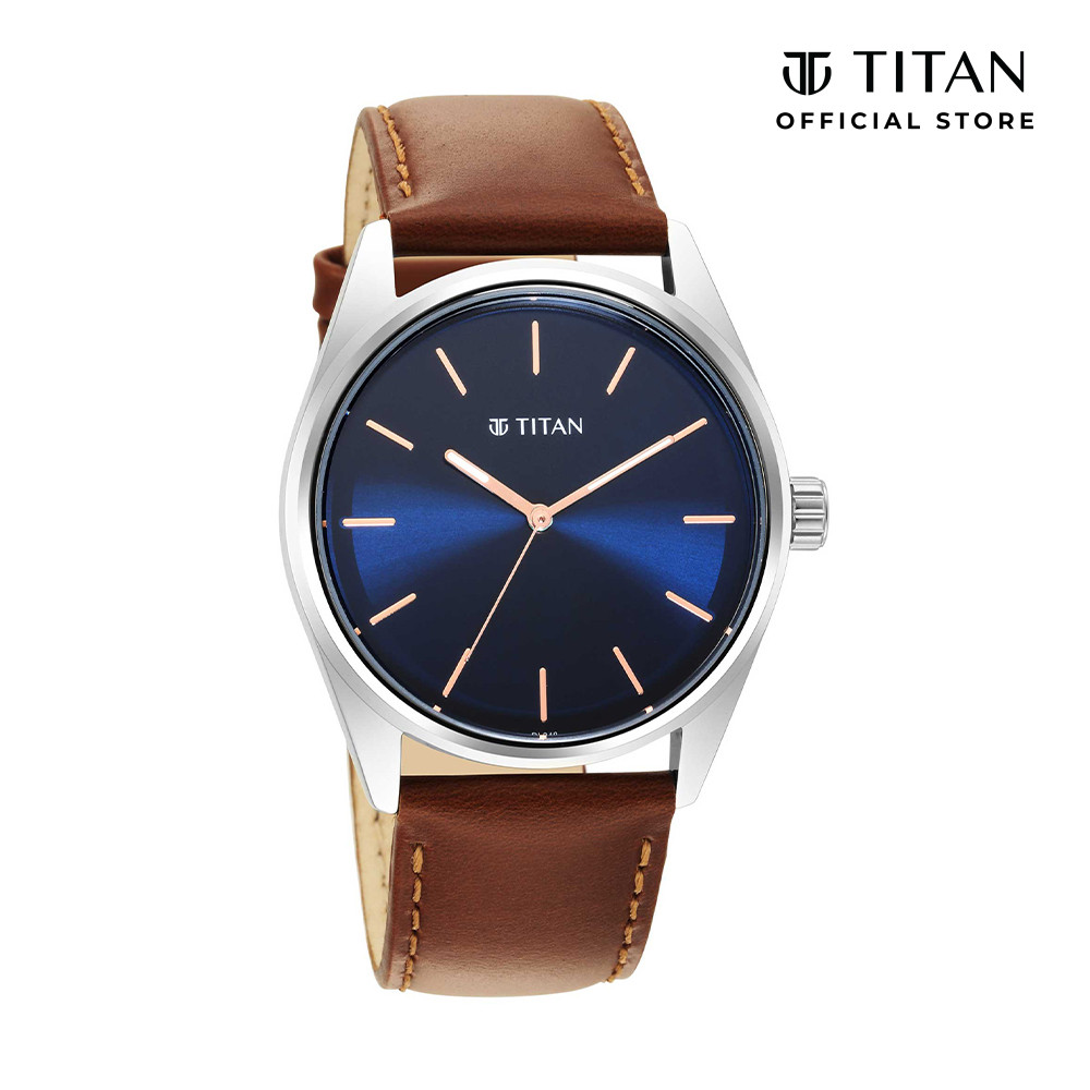Titan Workwear 1866SL01 Blue Dial Leather Strap Quartz Men's Watch ...