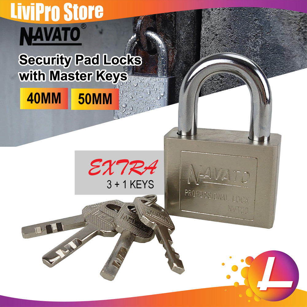 Navato Security Keypad Lock 40mm/50mm Heavy Duty Padlock with 3+1 Keys ...
