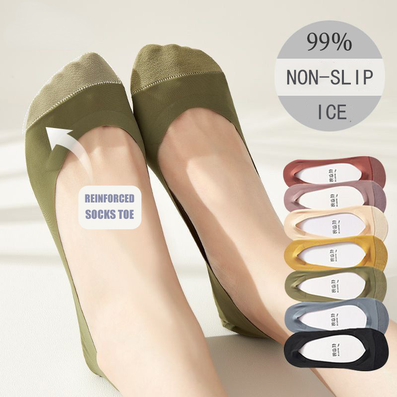 Ice Silk Invisible Socks Women Cotton Bottom Boat Socks Low Cut Non ...
