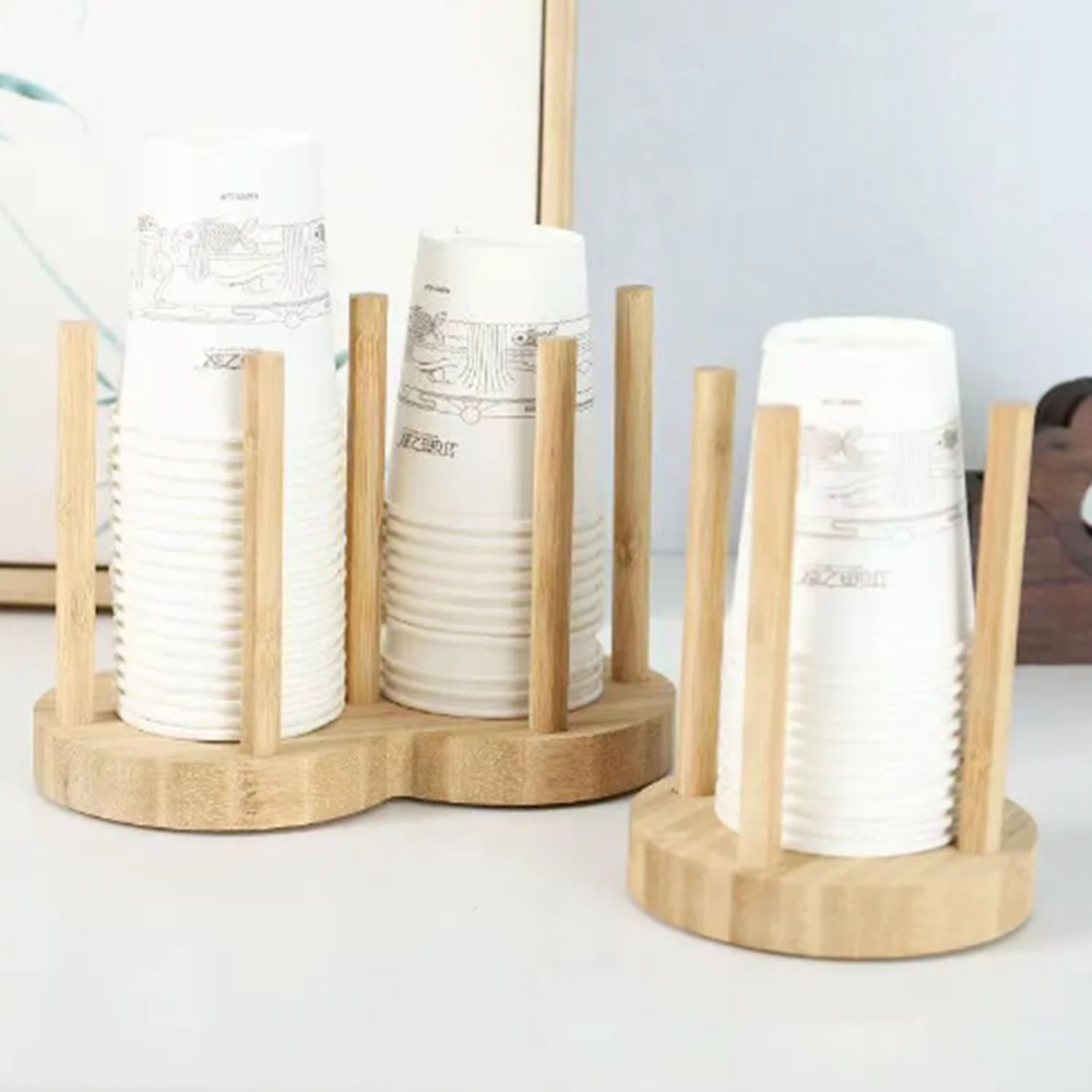 Bamboo Wooden Cup Storage Rack Creative Round DIY Household Cup Holder ...