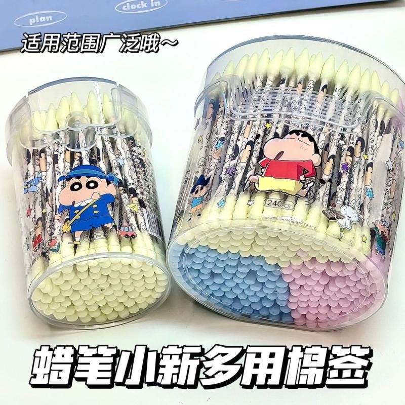小红书卡通可爱蜡笔小新三色棉签一次双头卫生螺旋棉签240Xiaohongshu Cartoon Cute Crayon Shin chan ...