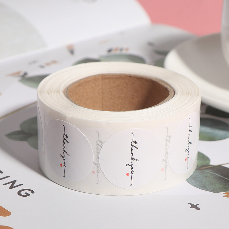 Si 500pcs/roll Round White paper label sticker thank you sticker ...