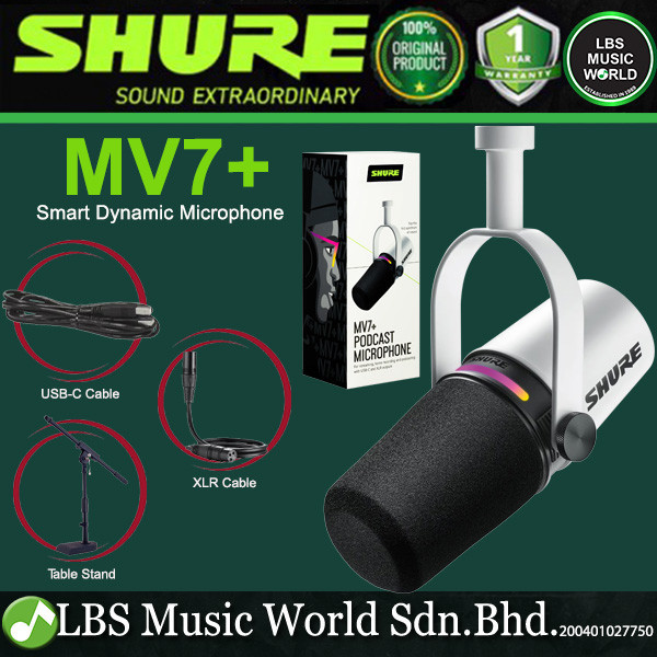 Shure MV7+ Dynamic Mic Podcast Microphone With USB C and XLR Output ...