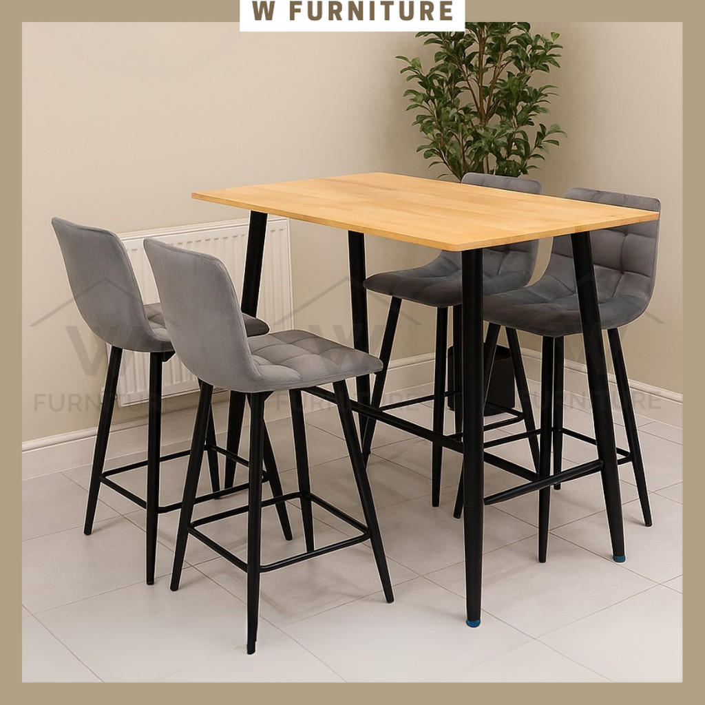 Wfurniture Rubber Solid Wood 95cm Dining Set Bar High Table Island ...