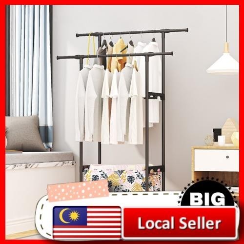 Cloth Rack Stainless Steel Double Pole With Wheels Maximum 30KG Shirt ...
