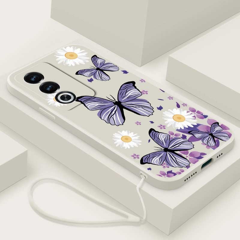 Oppo A3 Pro A3pro Matte Liquid Silicon Square Casing Cartoon Butterfly Flower Soft Case Cover 5292