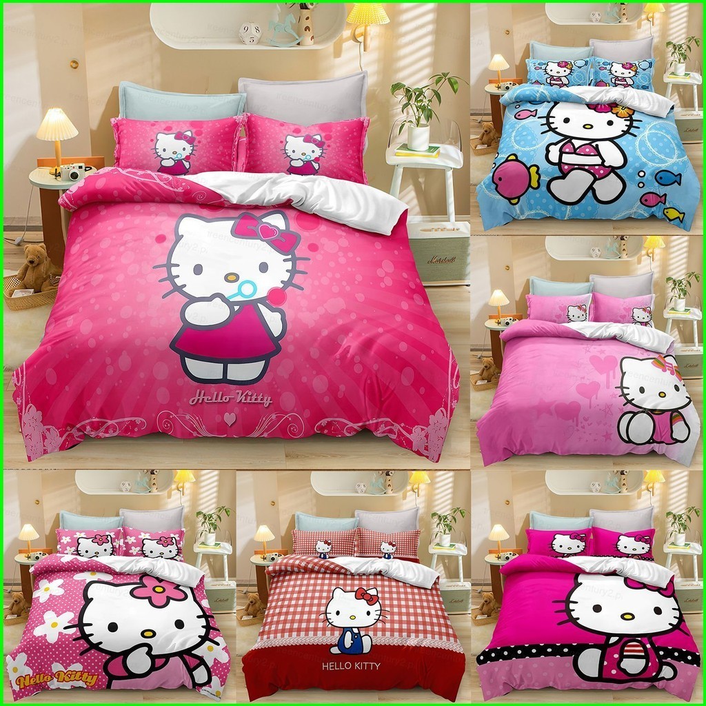 YG Hello Kitty Bed Sheet Quilt Cover Pillowcase Premium Quality Bedding