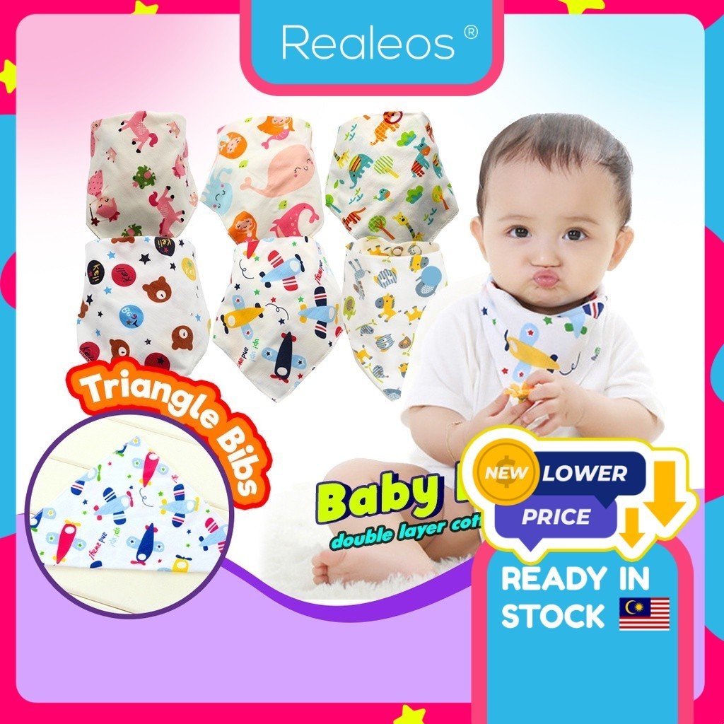 Realeos Baby Bibs Toddler Cotton Triangle Bib With Button Saliva Towel ...