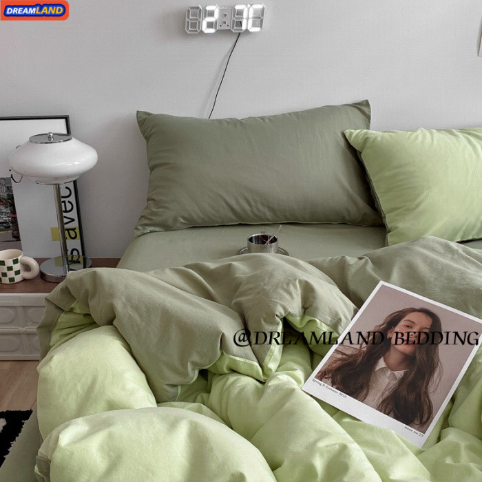 Multicolor 4 IN 1 Milky green Color Bed Sheet Set Plain Dyed Bedding Set Single/Queen/King Size