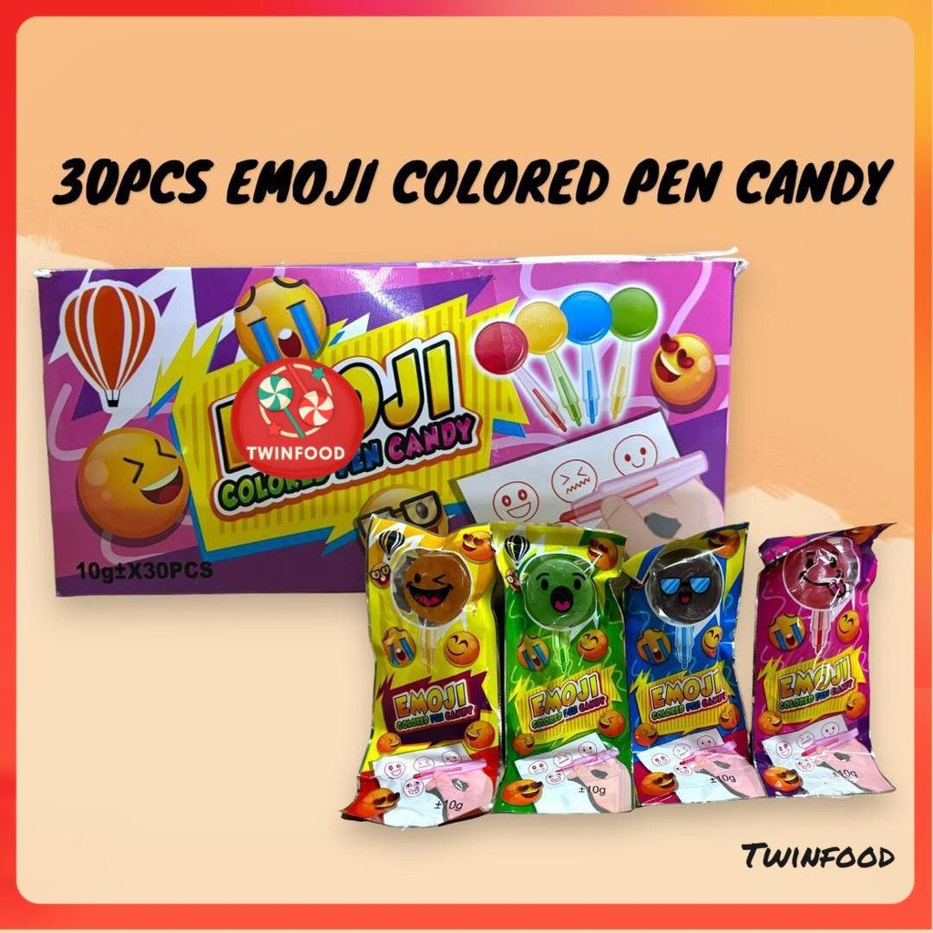 30pcs x 10g KHY Emoji Colored Pen Candy rasa fruits flavor | Shopee ...