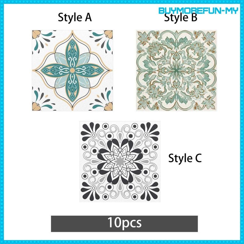 [BuymorefunMY] 10x Square Vintage Floral Pattern Tile Stickers ...