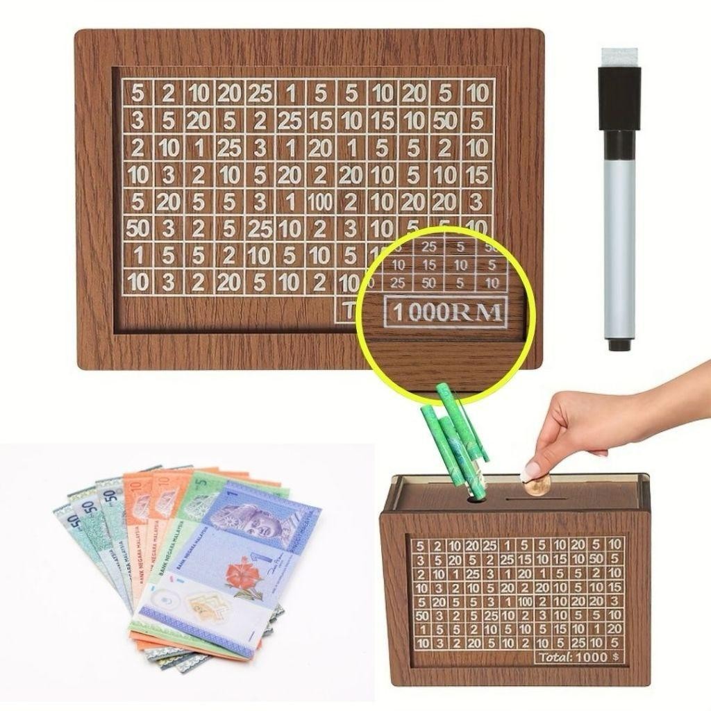 JMO Money Box Wooden Tabung Duit Kayu Kotak Simpanan Wang Tunai dengan ...