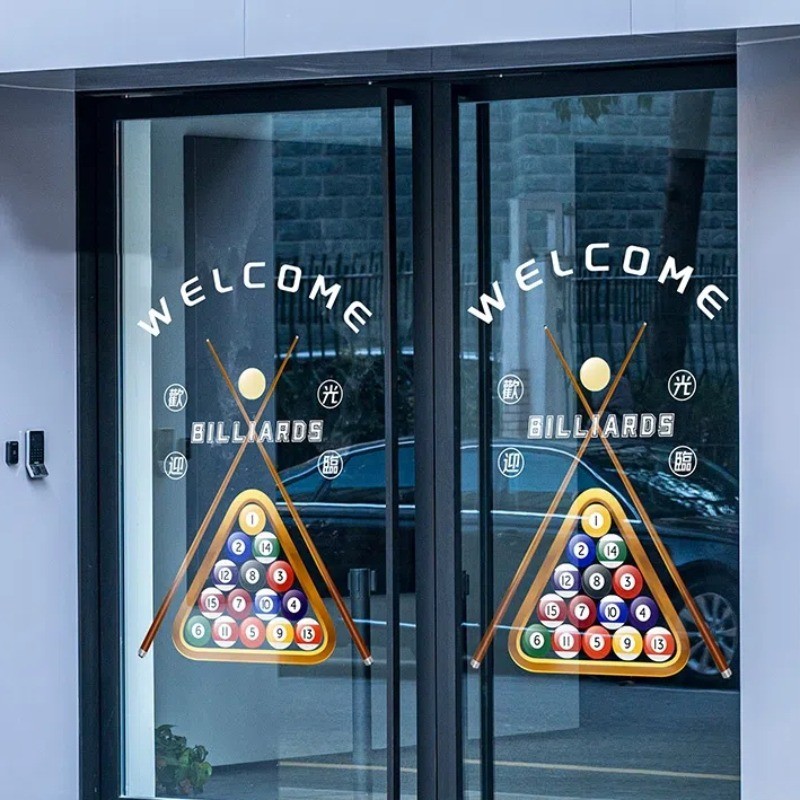Billiards Shop Glass Door Stickers Billiards Club Video Game Playground ...