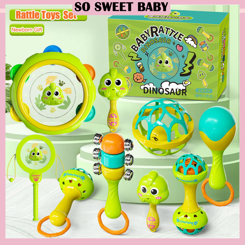 Rattle Toys Set for Baby Newborn Gift Handbell Wave Drum Rattle Infant ...