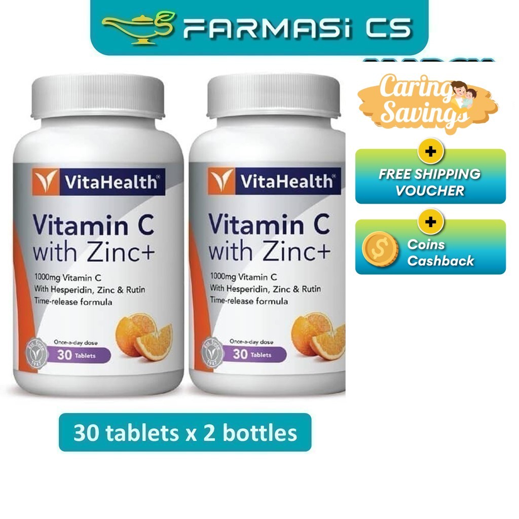 VitaHealth Vitamin C with Zinc + 30 Tablets x 2 Bottles (TWIN) EXP:09/ ...