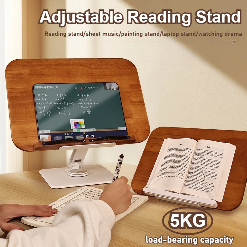360° Rotation Adjustable Wooden Book Stand Holder for Reading Portable ...