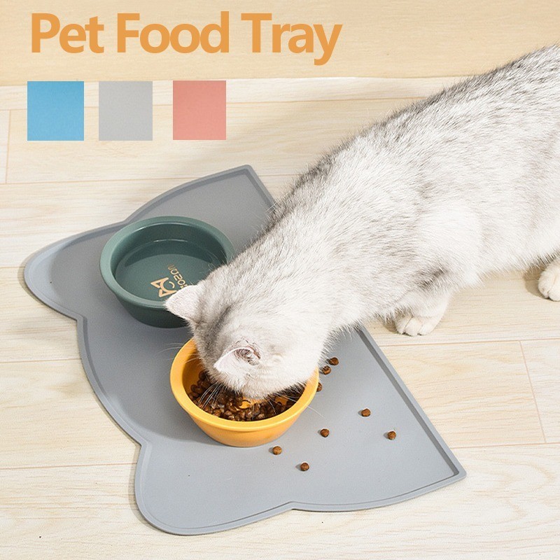 Pet Food Tray Waterproof Non Slip Silicone Feeding Mat Pelapik Makanan  Kucing Stop Food Water Spills Pet Food Mat