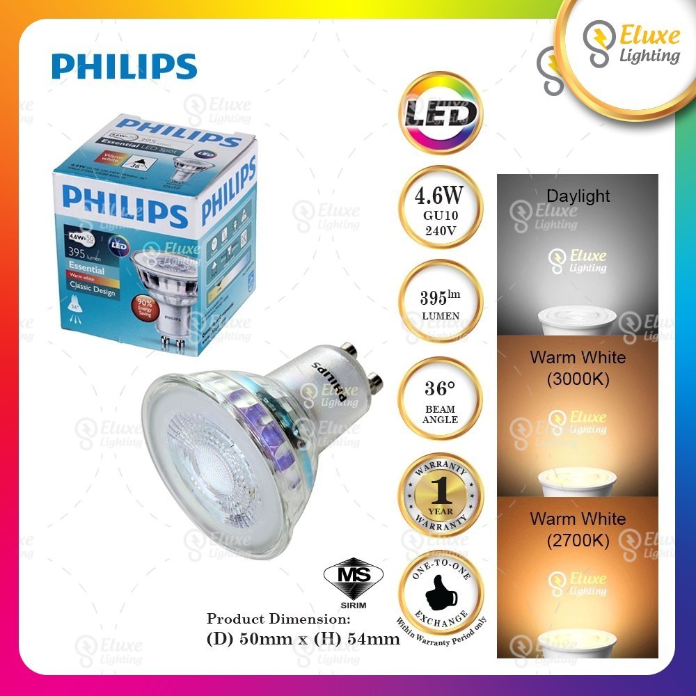 PHILIPS 4.6W GU10 36 240V ESSENTIAL LED BULB Shopee Malaysia