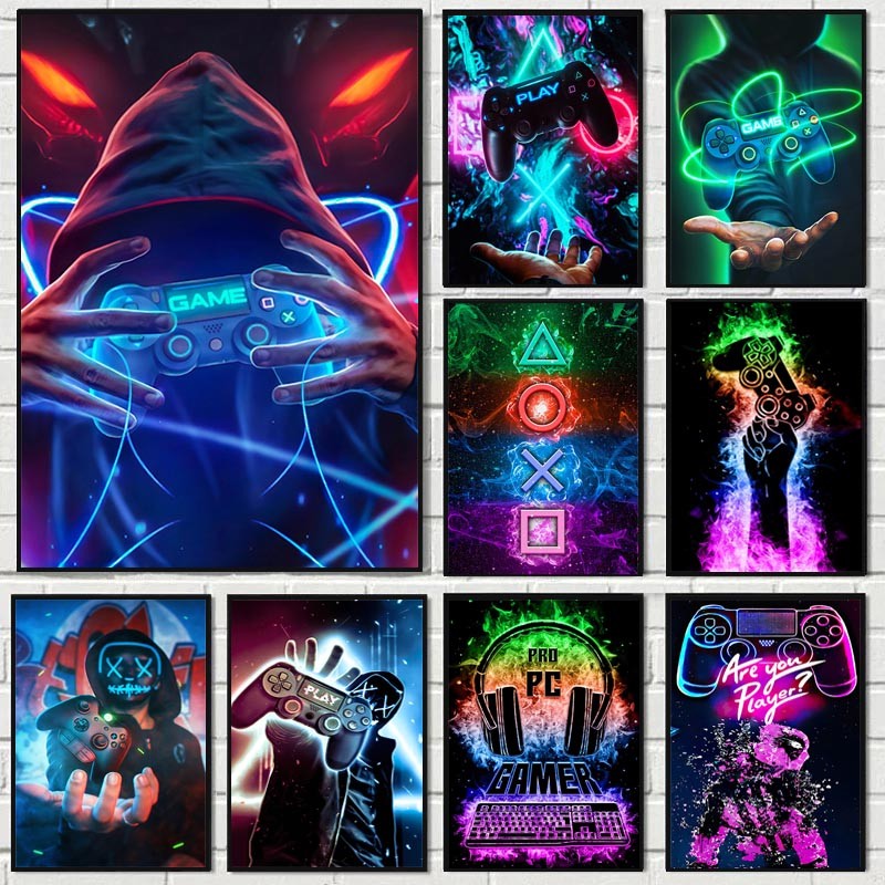 Punk Style Gaming Room Gamepad Canvas Painting Posters Prints Wall Art ...