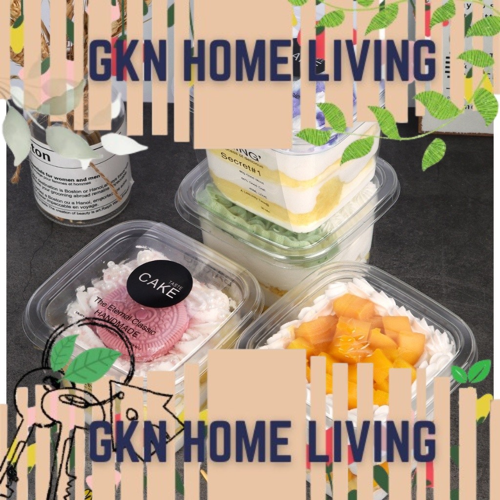 400ml Transparent Plastic Mousse Cup with Lid Square Food Container ...