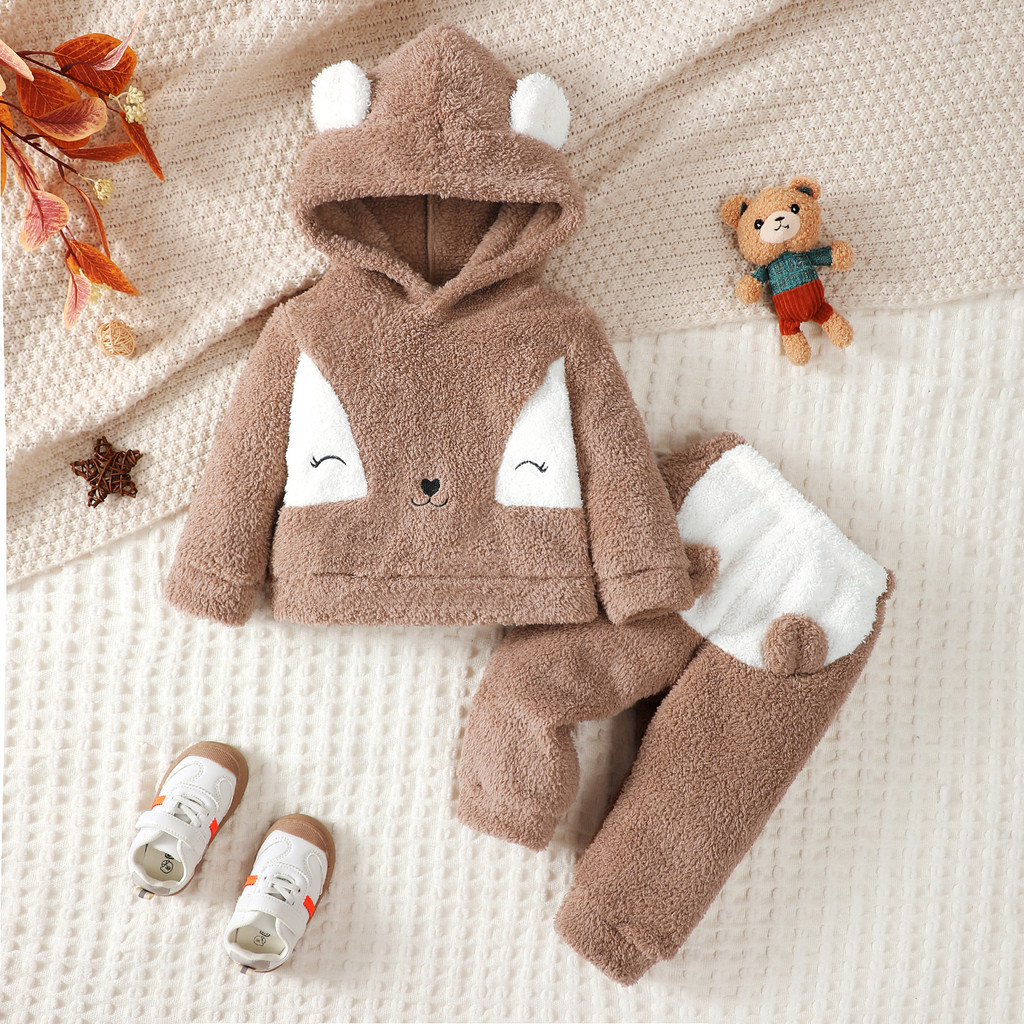 New Baby Boy Winter Dress In Fleece Stuff With Hoodie Style 7B In brown Color main image 1