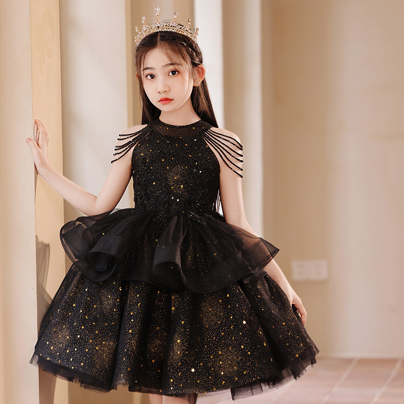 Children's Dress Black Evening Dress Girl Birthday Flower Child Wedding Dress  Little Girl Host Princess Piano Costume ES119 | Shopee Malaysia