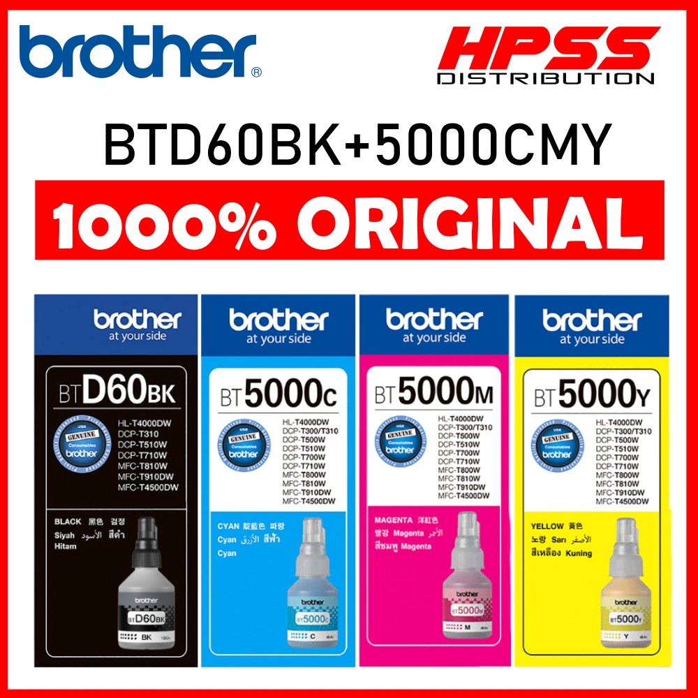 100% ORIGINAL Brother BTD60BK + BT5000 (BKCMY) Refill Ink Bottle DCP ...