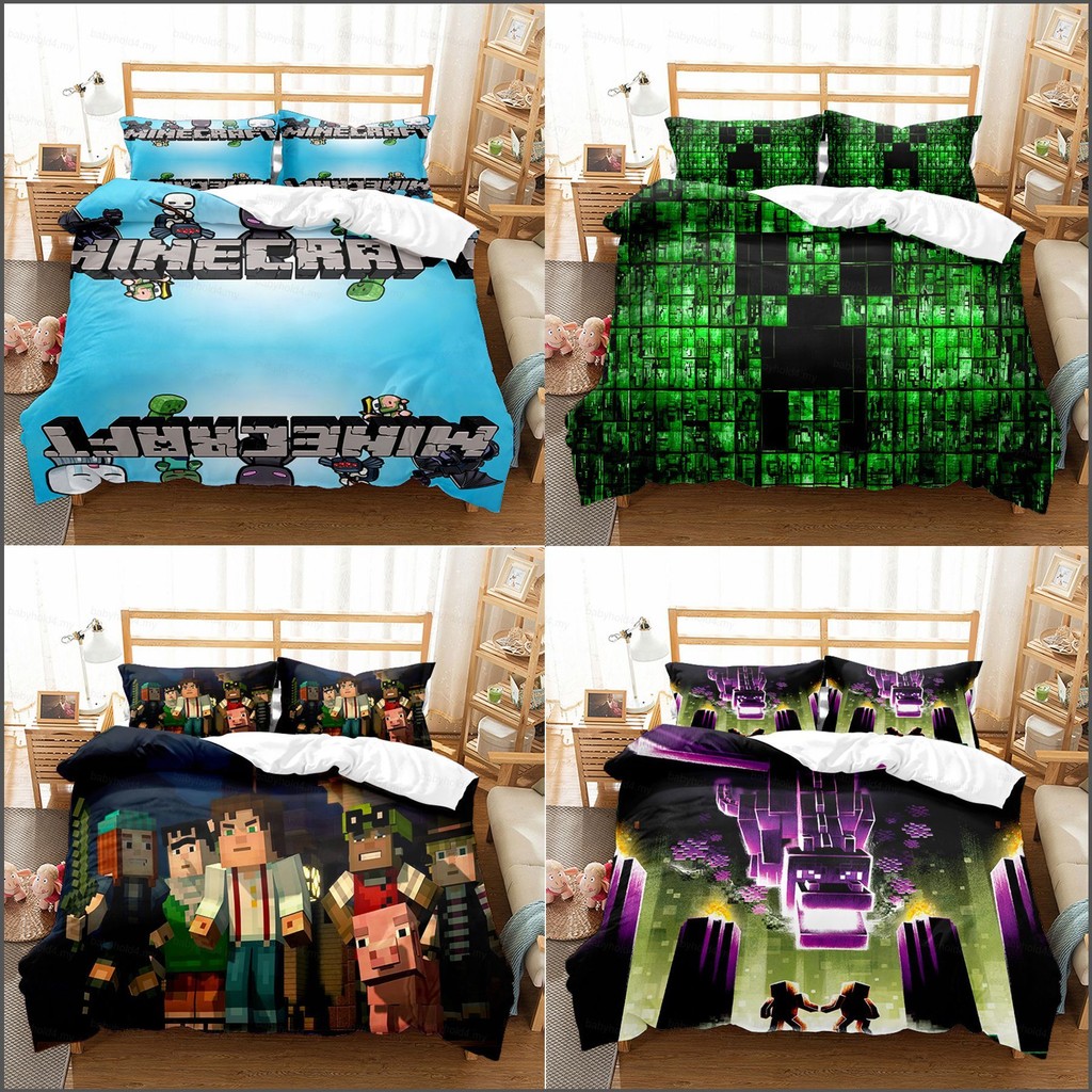 Minecraft Bedding 3IN1 Set Bed Sheet Quilt Cover Pillowcase Suit Home