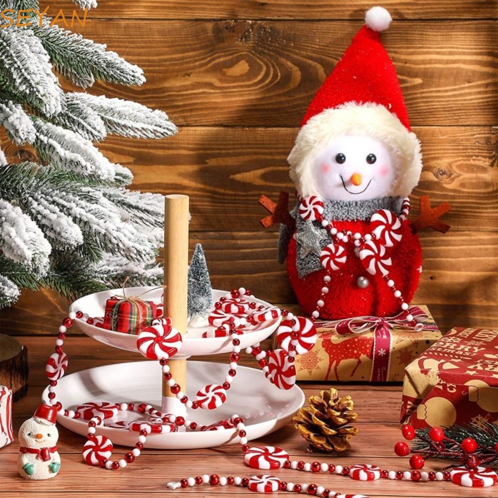 SEYAN Christmas Peppermint Bead String, Long 1.2M Christmas Tree Candy ...