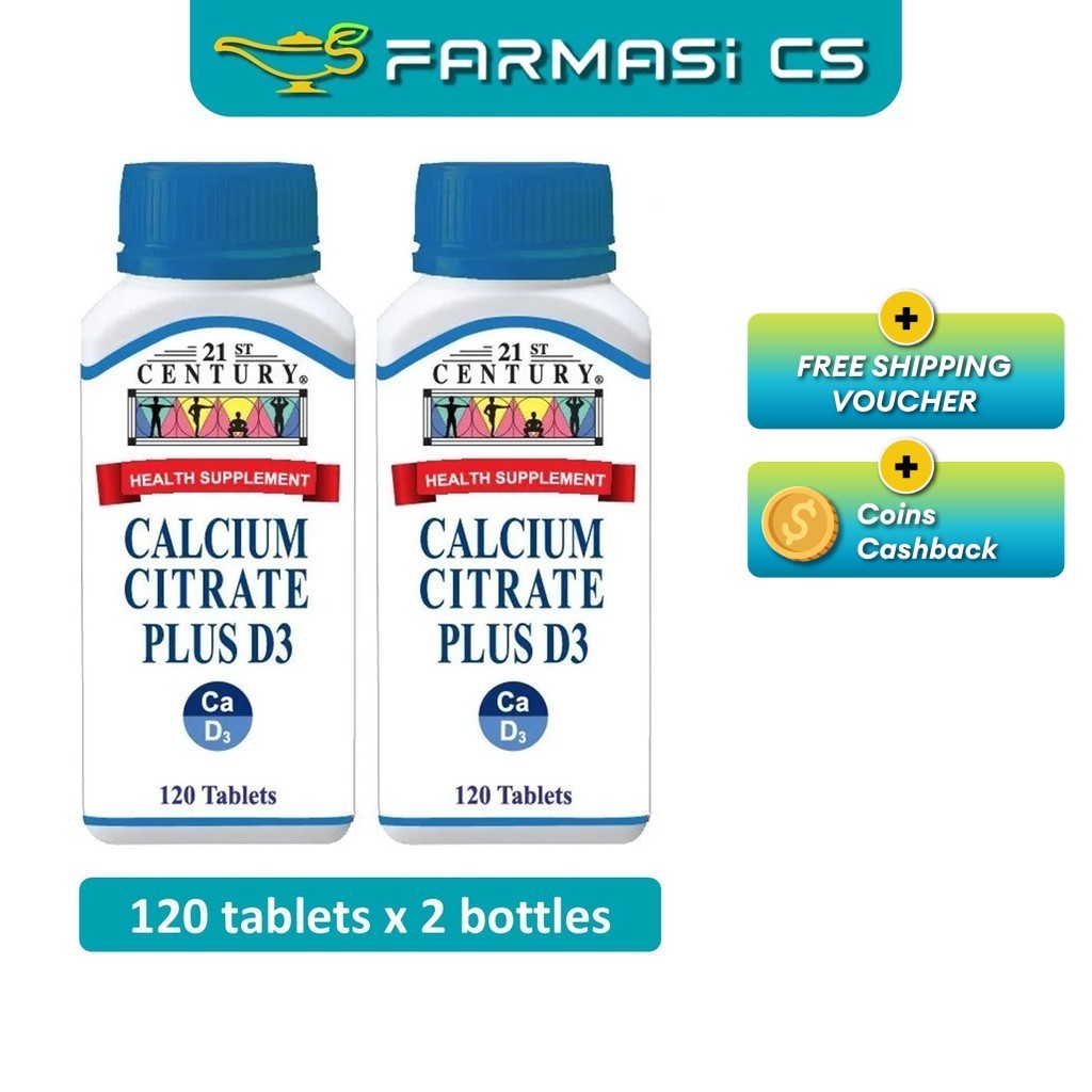 21st Century Calcium Citrate Plus D3 120 Tablets x 2 Bottles EXP:08/ ...