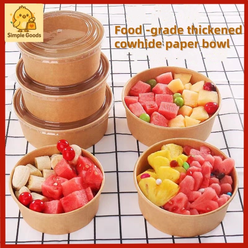 Disposable Kraft Brown Paper Bowls Fruit Salad Bowl Food Packaging ...