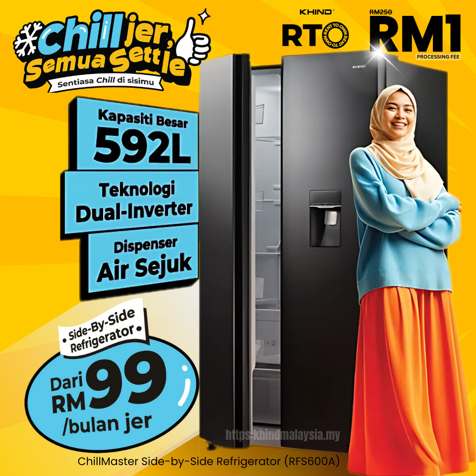 PETI SEJUK KHIND 592L CHILLMASTER SIDE BY SIDE REFRIGERATOR (RFS600A ...