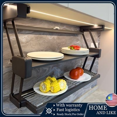 Space Aluminum Kitchen Rack Folding Meal Preparation Pull-Down Double ...