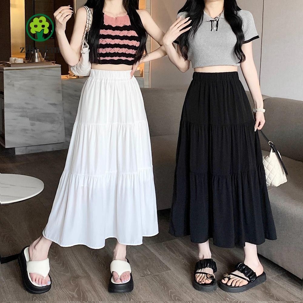 ZILUOLAN Long Skirt Pleated Tiered Maxi Skirt Classic A Line Elastic Waist Flowy Boho Skirt Women Shopee Malaysia