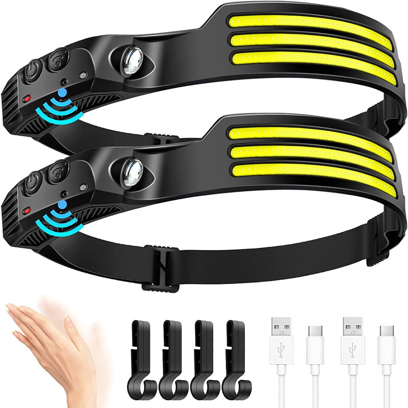 COB LED Headlamp Induction Head Lamp Built-in Battery USB Rechargeable ...