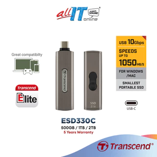 Transcend ESD330C Portable SSD USB-C Connector, USB 3.2 Gen 2 R: 1,050 MB/s, W: 950MB/s (512GB/1TB/2TB) For PS5 Laptop