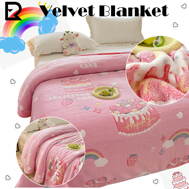 Selimut merah jambu kartun selimut murah 可爱水果毛毯 Pink velvet blanket ...