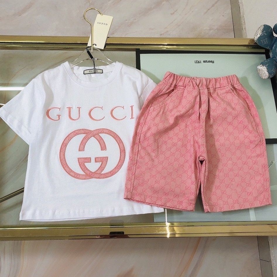 Gucci Suit New Style Boys Girls Children Printed Pure Cotton Short Sleeved Shorts Two Piece Suit Shopee Malaysia