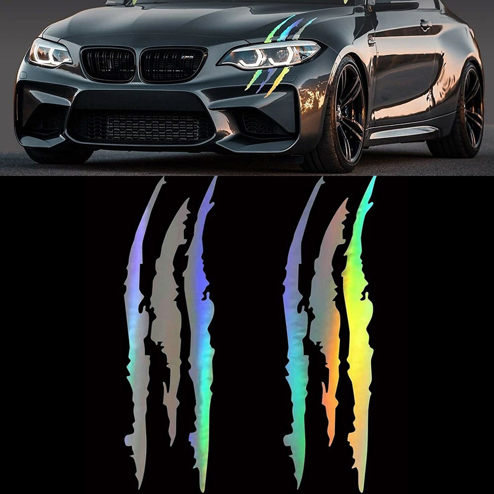 [BSL] REFLECTIVE AUTO CAR HEADLIGHT MONSTER STICKERS Scratch Stripe ...