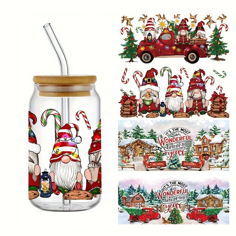 【UV】Cute Christmas Bottle Sticker Faceless Doll Gingerbread Man Cow ...