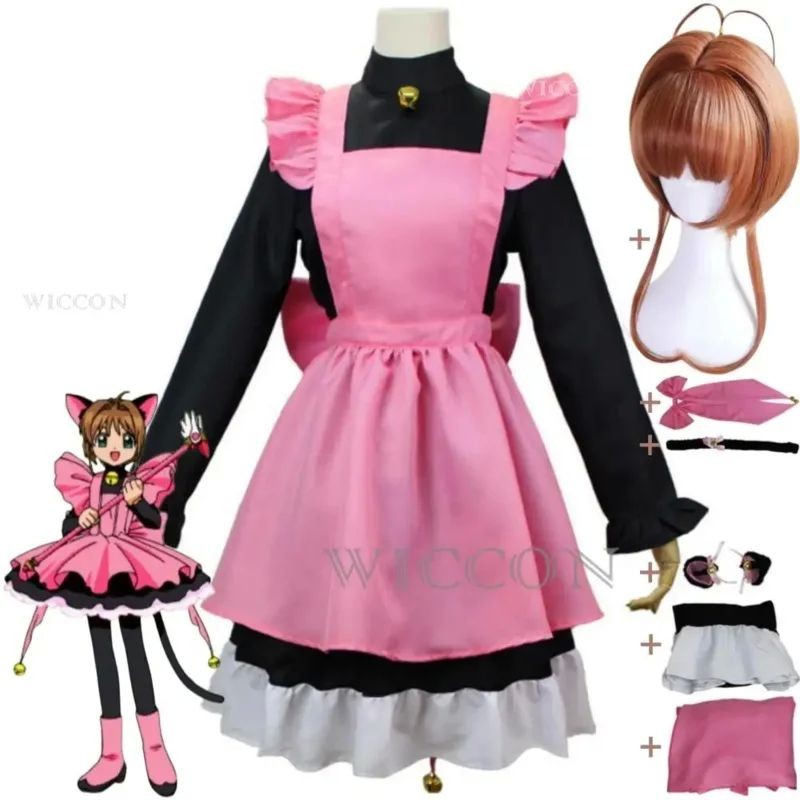 Pink Cardcaptor Sakura Sleeveless Bowknot Flower Fairy Sweet Anime Cosplay Lolita Jsk Dress Set main image 0