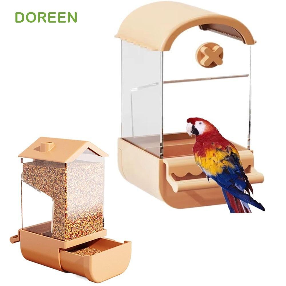 DOREEN Bird Feed Box for Cage, Hanging Anti Spill Parrot Automatic