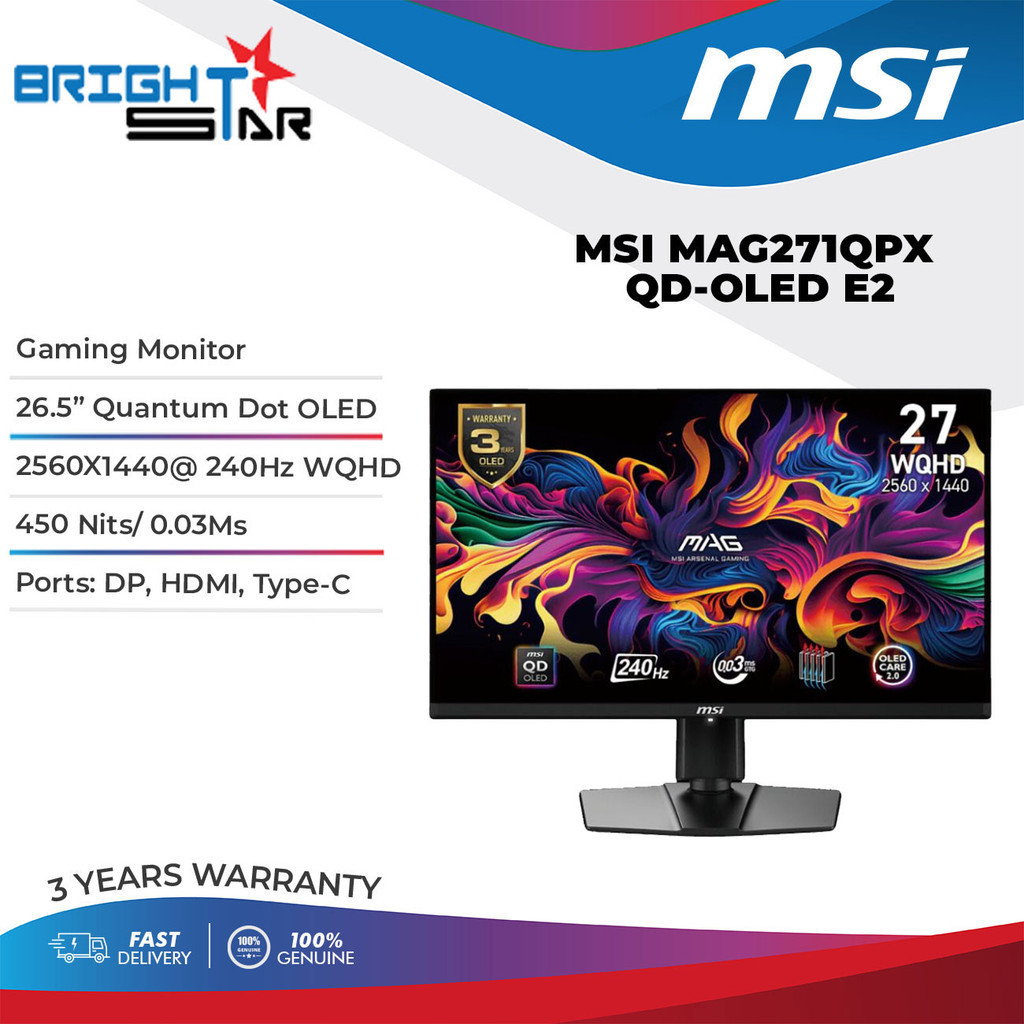 MSI MAG 271QPX QD-OLED E2- 26.5" Quantum Dot OLED/240Hz WQHD/0.03Ms ...